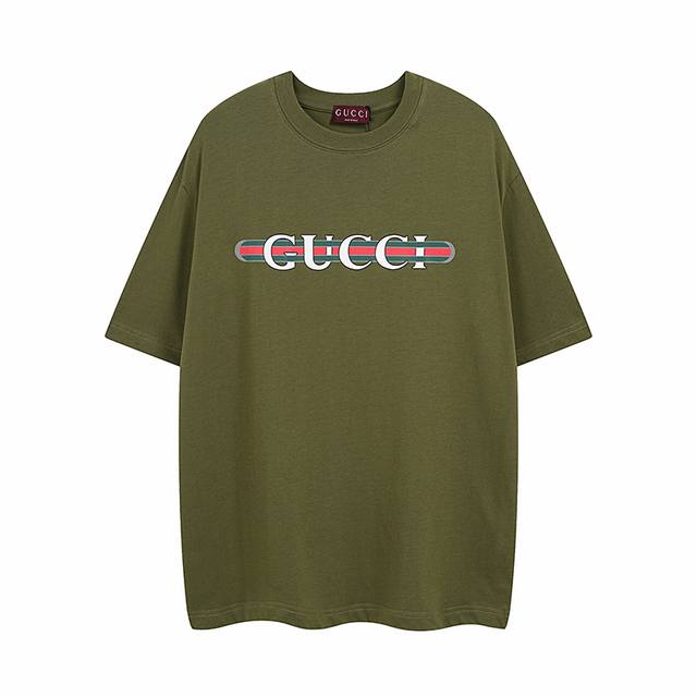 全年有货不下架 Gucci古奇2025春夏腰带经典印花圆领短袖T恤采用260克双纱精棉，衣服偏厚使整体高透气和柔软性，高版本，三标齐全！男女同款克重260克 采