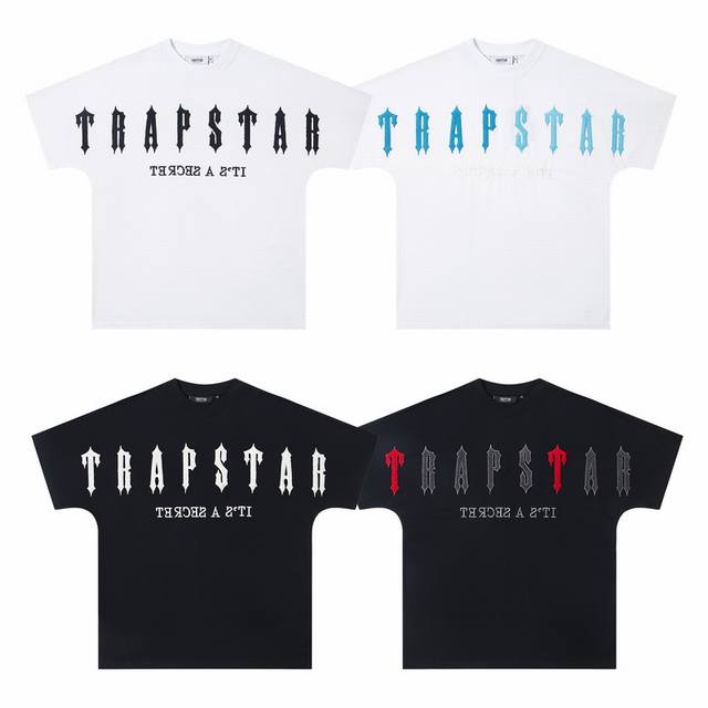 T88#Trapstar蝙蝠袖重工立体毛巾刺绣双纱纯棉T恤 颜色:黑白，黑红，白黑，白蓝 S-Xl