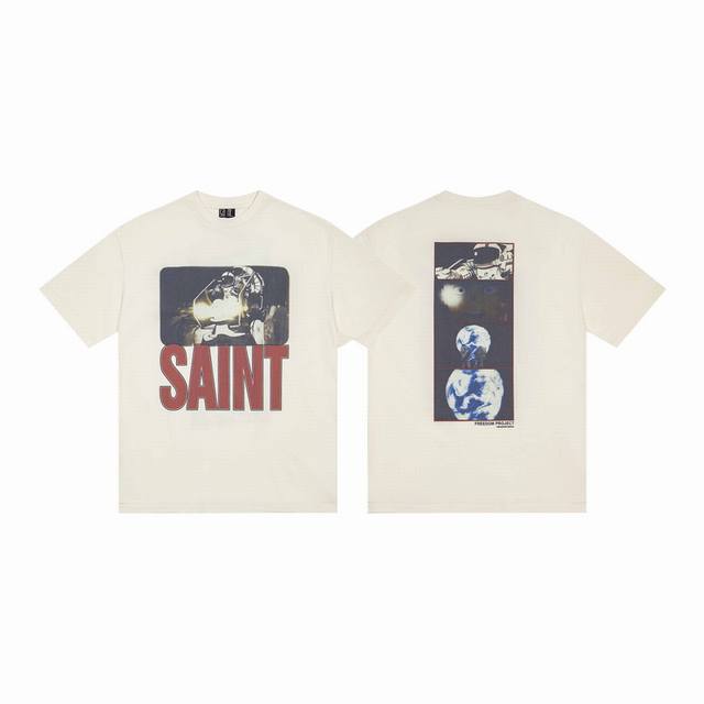 S01# 美潮Saint Michael Cho时尚宇航员印花休闲纯棉宽松短袖T恤15 杏色 S,M,L,Xl
