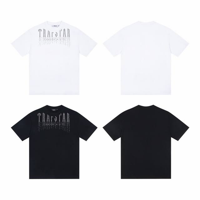 T66# Trapstar烫钻美式街头字母镶钻短钉珠T恤宽松版 尺码：S-Xl