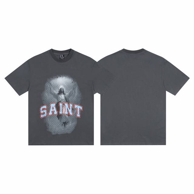 S08#美潮Saint白墨直喷纯棉260克宽松短袖T恤11 深灰色 S-Xl