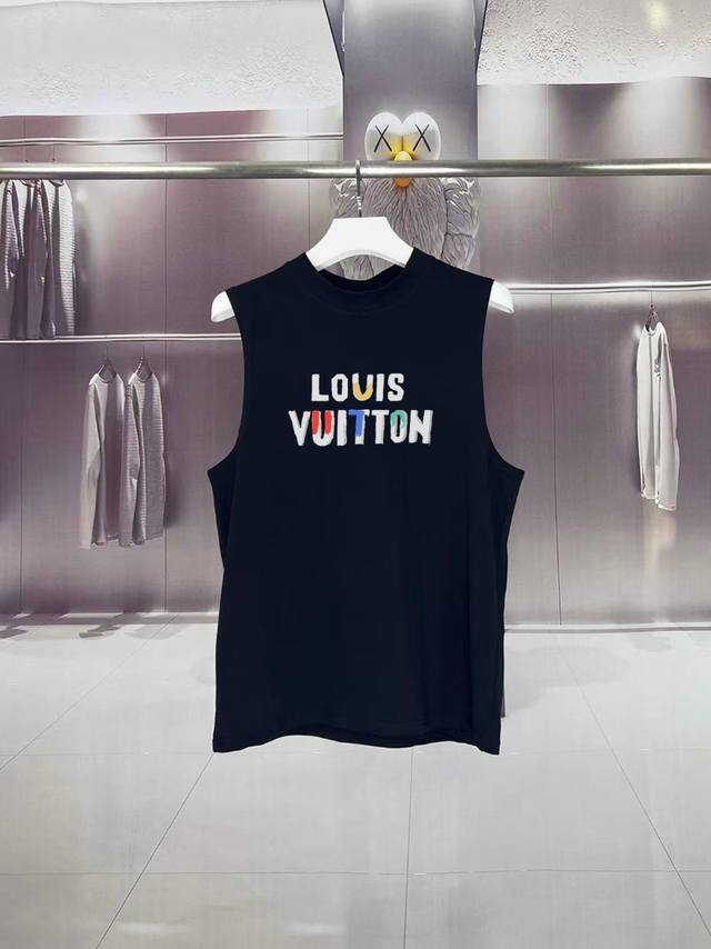 Lv*路易威登 2025夏季新款驴家涂鸦字母Logo印花工艺 坎肩汗背心 运动健身 简约风 走秀款 圆领无袖T恤衫 宽松版型 男女同款 上身效果很赞 透气 颜色