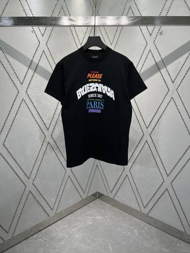 巴黎 25Ss新款刺绣字母圆领短袖T恤 宽松版型 男女同款！ 码数：S.M.L.Xl.