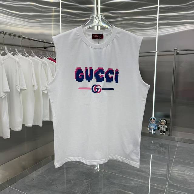Gucci 2025夏季新款 260克 无袖背心 硅胶厚板工艺 男女同款宽松版 S M L Xl Xxl 五个码 黑色 白色 灰色