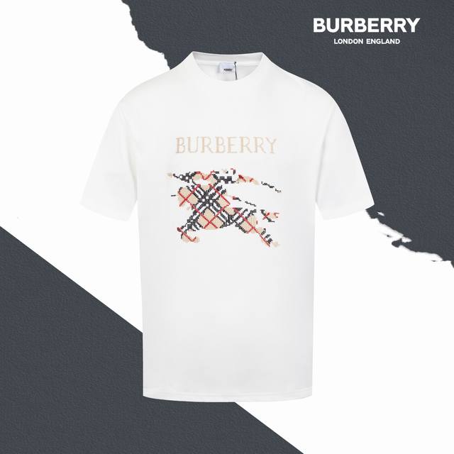 款号Sl212 Burberry巴宝莉战马Logo字母万针刺绣圆领短袖 情侣同款 全套包装 三标齐全 区别市场通货 随意对比 纯棉280克高克重32支双纱 不起