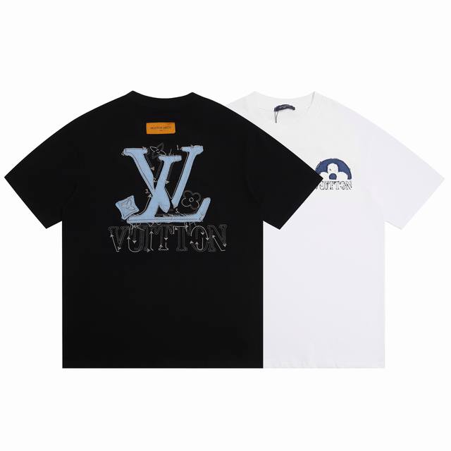 1980# Lv设计师款面料270克100%双纱全棉 前后牛仔贴布绣花工艺 尺码S M L Xl