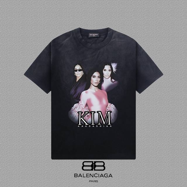 Balenciaga 巴黎世家] 2025Fw短袖T恤 高端26S双纱300克面料 洗水喷马骝做旧磨破工艺 颜色：洗水黑 尺码：S M L Xl
