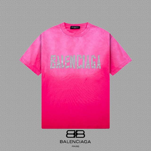 Balenciaga 巴黎世家] 2025Fw短袖T恤 高端26S双纱300克面料 洗水喷马骝做旧磨破工艺 颜色：洗水黑 灰色 玫红 尺码：S M L Xl 2
