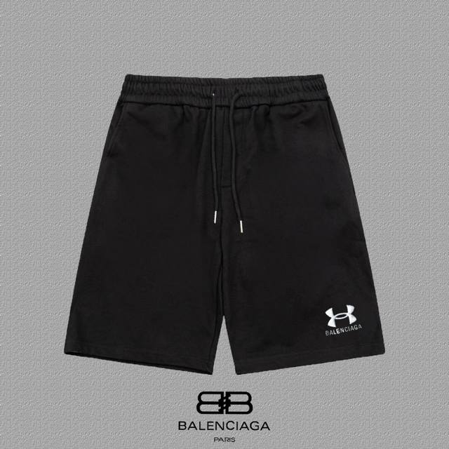 Balenciaga 巴黎世家］安德玛联名巴黎刺绣短裤 爆款定制400克活性版纯棉面料 采用立体绣花工艺 立体清晰可见 面料舒适有质感五分裤 码数：S-Xxl