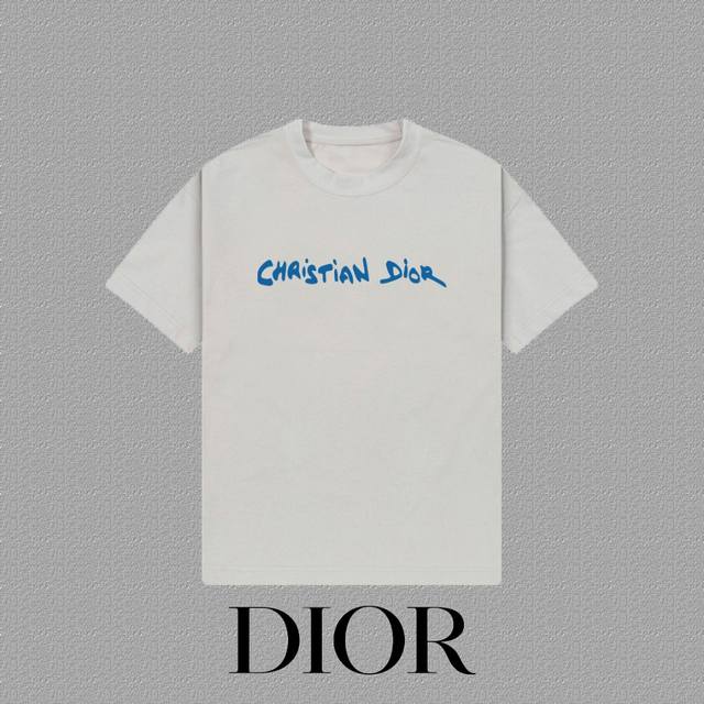 Dior 迪奥] 2025Fw短袖T恤 植绒Logo 高端26S双纱300克面料 重磅面料 定制拉架罗纹同缸同染 三标齐全 男女同款 颜色：黑色 白色 灰色 尺