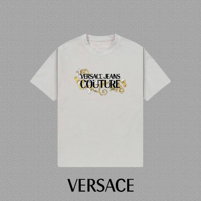Versace 范思哲] 2025Fw短袖T恤 Logo印花 高端226S双纱300克面料 重磅面料 定制拉架罗纹同缸同染 三标齐全 男女同款 颜色：黑色 白色