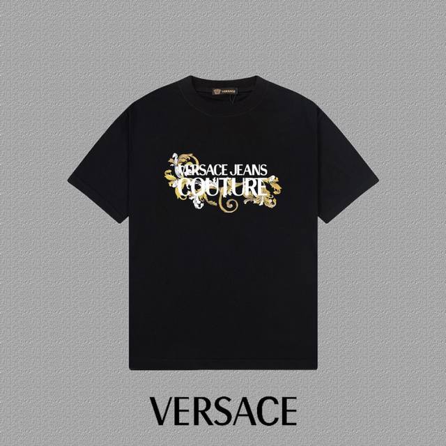 Versace 范思哲] 2025Fw短袖T恤 Logo印花 高端226S双纱300克面料 重磅面料 定制拉架罗纹同缸同染 三标齐全 男女同款 颜色：黑色 白色