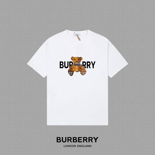 Burberry 巴宝莉] 2025Fw短袖T恤 字母Logo印花 高端26S双纱300克面料 重磅面料 定制拉架罗纹同缸同染 三标齐全 男女同款 颜色：黑色