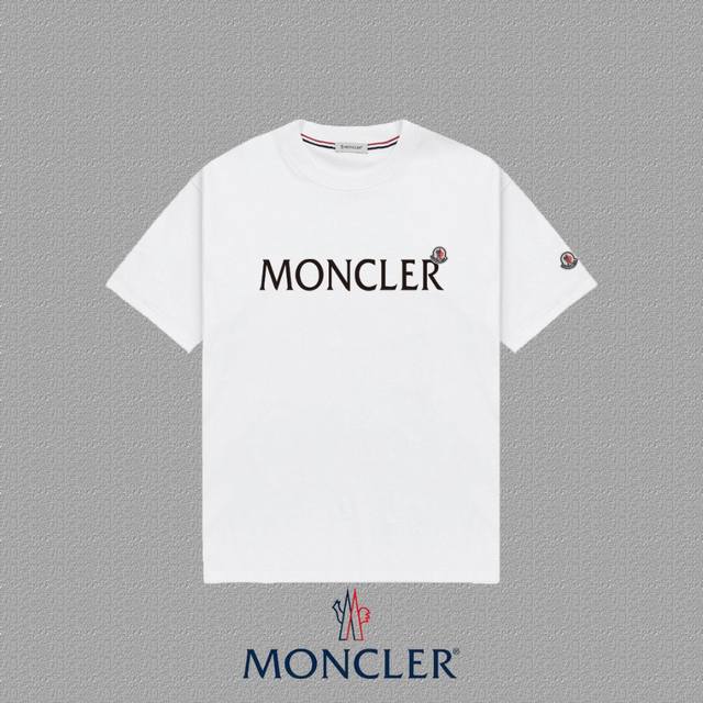 Moncler 蒙口] 2025Fw短袖T恤 徽章+植绒Logo 高端26S双纱300克面料 重磅面料 定制拉架罗纹同缸同染 三标齐全 男女同款 颜色：黑色 白