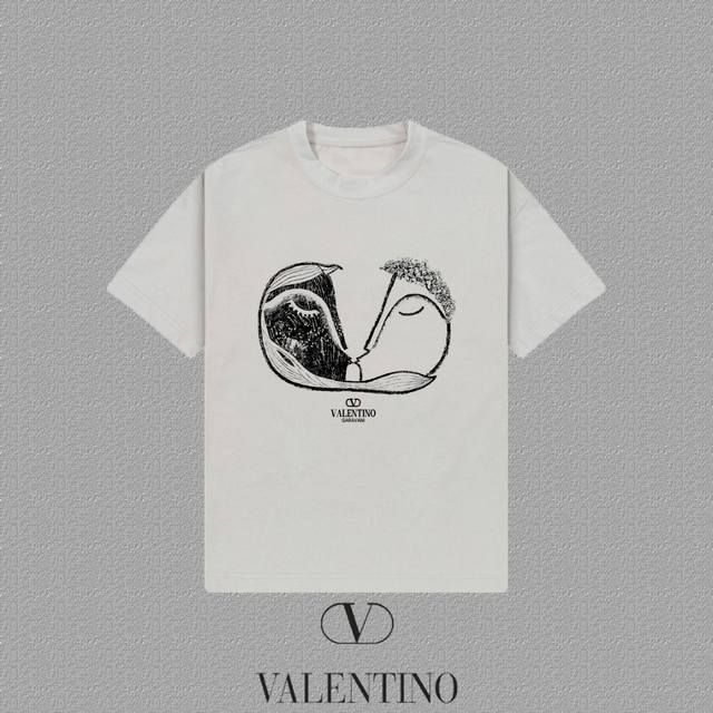 Valentino 华伦天奴] Fw短袖T恤 字母Logo印花 高端26S双纱300克面料 重磅面料 定制拉架罗纹同缸同染 三标齐全 男女同款 颜色：黑色 白色