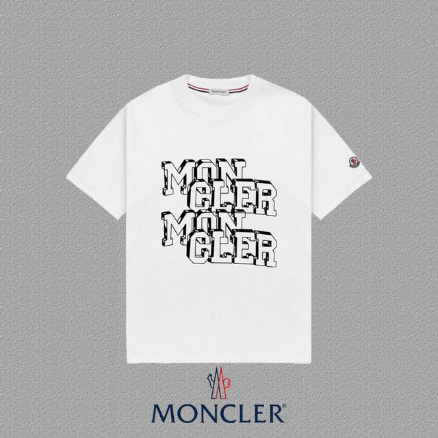 Moncler 蒙口] 2025Fw短袖T恤 徽章+Logo印花 高端26S双纱300克面料 重磅面料 定制拉架罗纹同缸同染 三标齐全 男女同款 颜色：黑色 白
