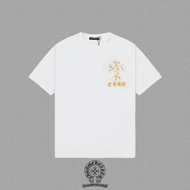Ch 克罗心] 2025Fw短袖T恤 贴布绣 高端26S双纱300克面料 重磅面料 定制拉架罗纹同缸同染 三标齐全 男女同款 颜色：黑色 白色 尺码：S M L