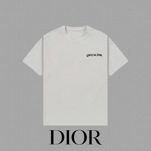 Dior 迪奥] 2025Fw短袖T恤 刺绣 高端26S双纱300克面料 重磅面料 定制拉架罗纹同缸同染 三标齐全 男女同款 颜色：黑色 白色 灰色 尺码：S