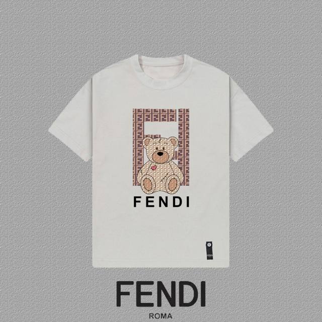 Fendi 芬迪] 2025Fw短袖T恤 厚板字母印花 高端26S双纱300克面料 重磅面料 定制拉架罗纹同缸同染 三标齐全 男女同款 颜色：黑色 白色 灰色