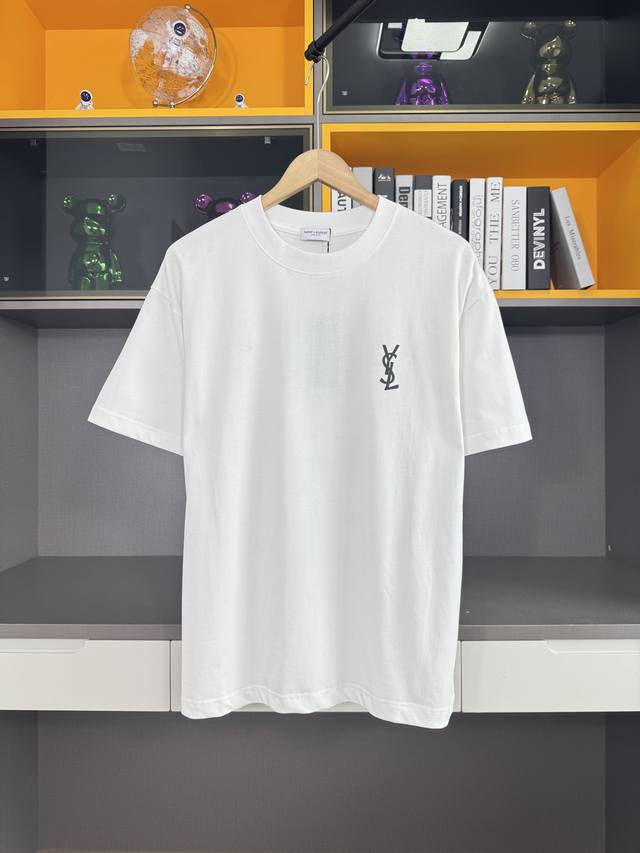 Saint Laurent Slp 圣罗兰2025新款刺绣Logo短袖T恤 原版面料高版本高品质 网红明星同款 定制定染简约基础款，简单大气，精致时尚，280克