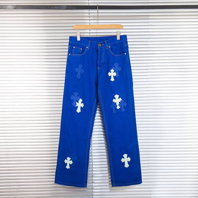 Chrome Hearts｜Ch克罗心 伦敦限定多巴胺蓝拼皮牛仔裤- 迷人的多巴胺个性牛仔裤 潮人不可缺失 明星同款 众多博主吹捧的一款 这次新款的裤子无论是版