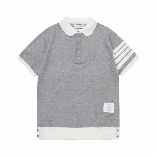 Thom Browne 汤姆布朗 四杠针织圆立领 升级，灵感源自八十年代复古 原版面料 官方同款 短袖 Olo衫 定制 网纱毛衣针织面料 手感非常舒服 春夏最新