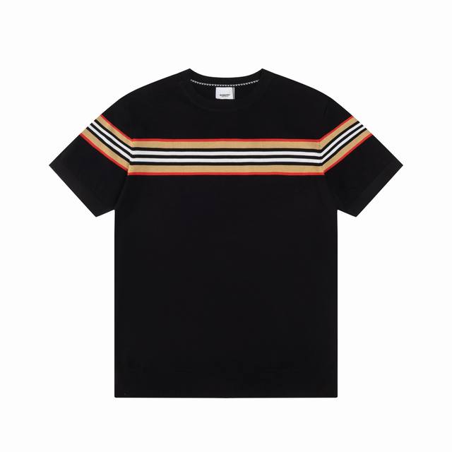 Burberry 巴宝莉 经典款针织衫圆领条纹设计，灵感源自八十年代复古 原版面料 官方同款 圆领针织衫T恤 定制 网纱毛衣针织面料 手感非常舒服 春夏最新砖柜