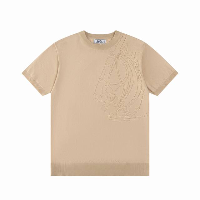 Hermes 爱马仕 拼色领 针织衫圆领 升级，灵感源自八十年代复古 原版面料 官方同款 圆领针织衫T恤 定制 网纱毛衣针织面料 手感非常舒服 春夏最新砖柜同步
