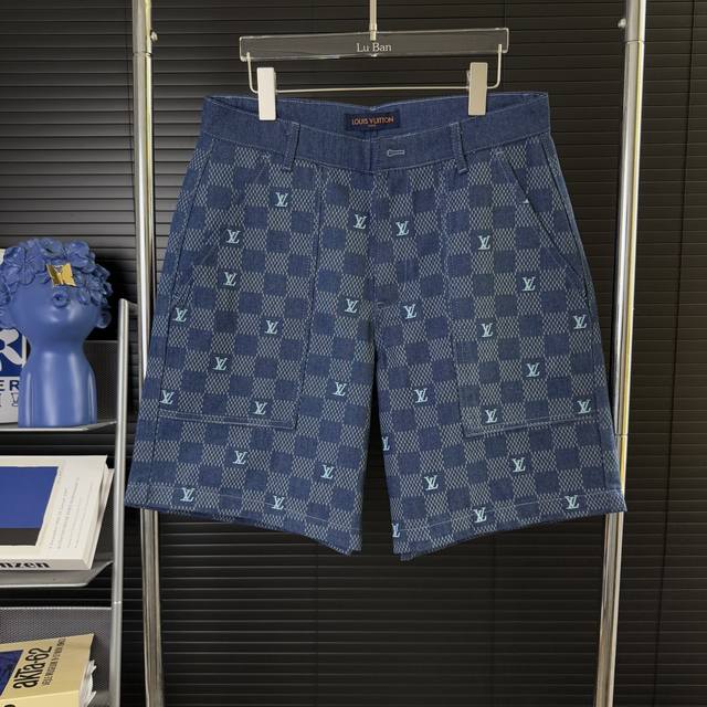 644 当天到货 现货现配 Louis Vuitton 路易威登。 25Ss暗纹老花满印棋盘格 提花牛仔短裤 原版开发斜纹全棉提花丹宁牛仔材质，提花图型大小间距