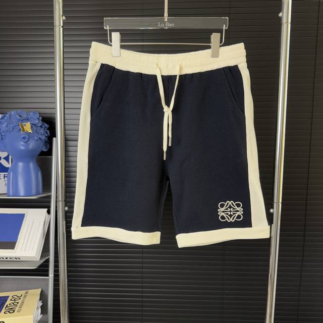 629 当天到货 现货现配 Loewe 罗意威 拼接刺绣五分裤、高品质华夫格面料、特别手感、超级质感 舒适柔软透气 休闲宽松版型 潮流男女同款 短裤 颜色：杏色