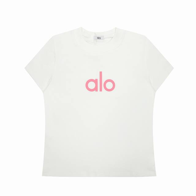 Alo新款极简Ins风硅胶标短袖夏季修身显瘦圆领纯色正肩T恤 款号：Al541 颜色：黑色 米白 码数：S M L