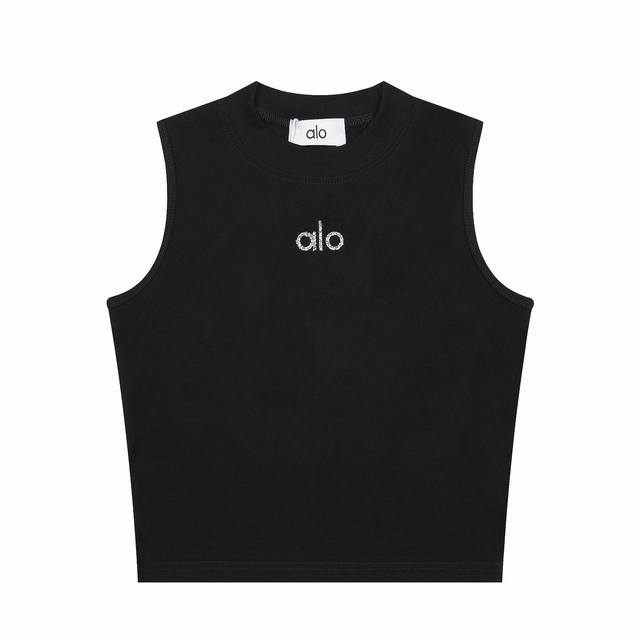 Alo背心1*1螺纹烫钻内搭运动健身打底背心上衣短款 款号：Al535 颜色：黑色 米白 灰色 款号：S M L