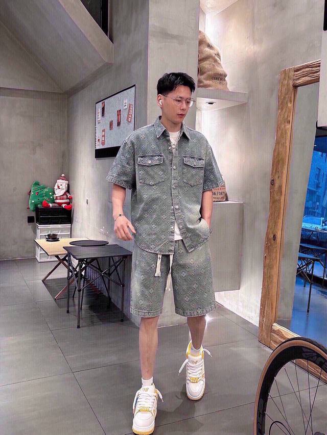 短裤 上衣 驴家Sottfrunk系列提花牛仔短袖套装 Lv 夏季新款路易*登 Sottfrunk系列提花牛仔短袖套装，高端版本！专柜定制最新面料，定织定染的洗