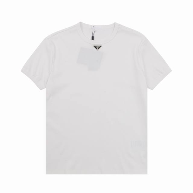 Prada 普拉达 领口金属三角标镶嵌短袖T恤 Size：Xs-L