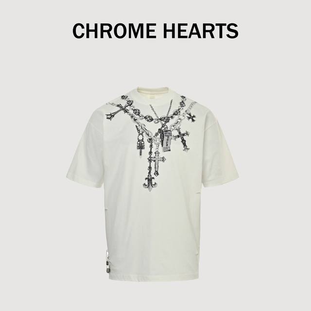 Chrome Hearts 25Ss休闲手绘涂鸦短袖 Yb定织定染面料、颜色 印花、版型 辅料 五金 面料采用进口机器织造而成，布面纹路的独特性创造出完美的成衣