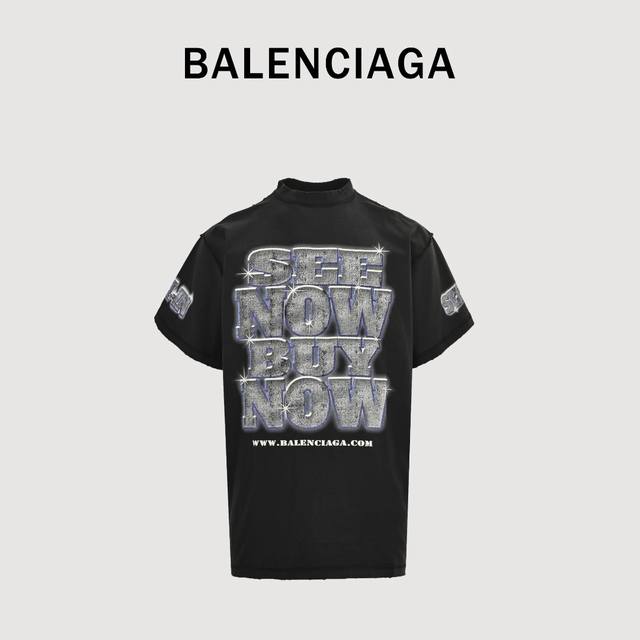 Balenciaga 巴黎世家 25Ss 钻石印花水洗做旧短袖T恤 专柜价 10010购入 难度还是非常高的 版型没有做任何改动 Os版型衣长比较长 印花是采用