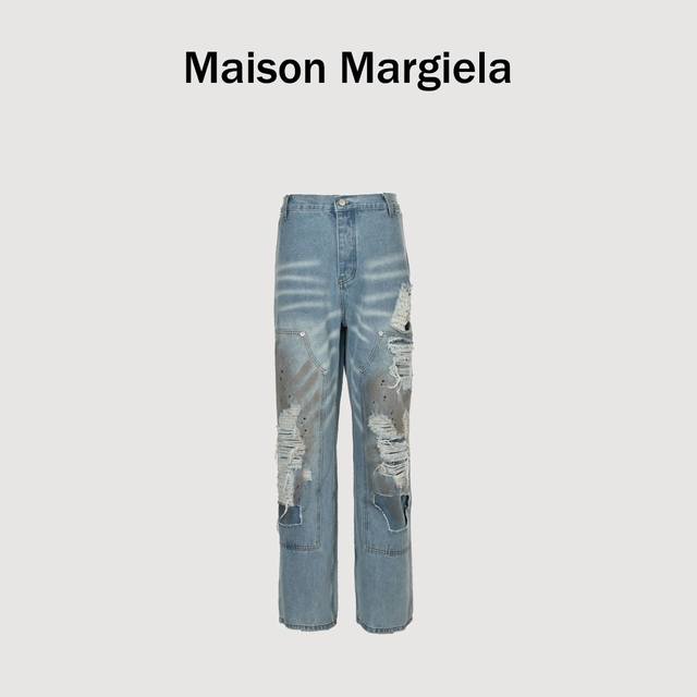 Maison Margiela马吉拉Mm6 破洞做旧涂鸦牛仔长裤 进口丹宁牛仔无弹面料，采用原色酵母水洗工艺，经过洗水软化 上身非常舒适有垂感 。做旧破洞，全部