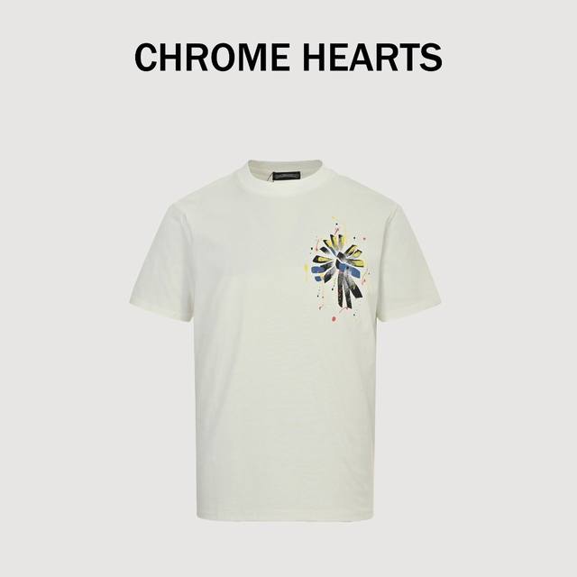 Chrome Hearts 克罗心 25Ss 手绘涂鸦十字架印花短袖 轻奢主义男女日常通勤穿搭必备单品正确版本欢迎对比详细特征 280克 %纯棉双纱汗布面料，配