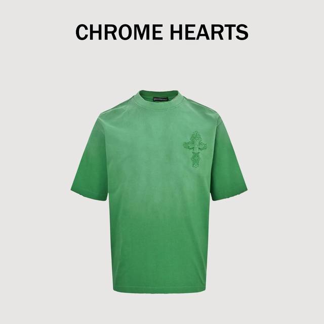 Chromehearts 克罗心 25Ss 十字架贴布刺绣水洗破洞短袖T恤 秀场私人订制系列 整衣做旧激光烧花定制300克双纱面料 美式酸洗做旧原身布激光烧花加