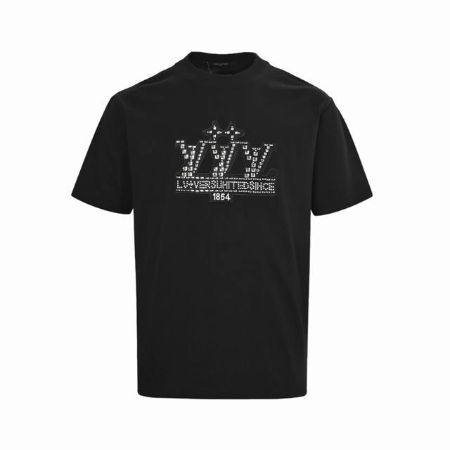 Louis Vuitton 路易威登 25Ss 贴钻刺绣字母Logo短袖 定制26支280克精梳棉面料，进口奥钻烫钻贴布工艺，细节包边做工精细，Os版型裁剪，上