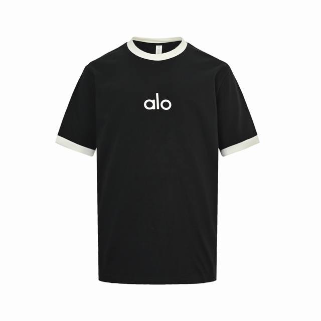 Alo 25Ss 拼色字母短袖 面料采用定制240G 26支特滑双股精棉平纹高密无尘全棉布料。前幅高密度加厚，走线平整，代工品质，全套定制辅料。 Size:S-
