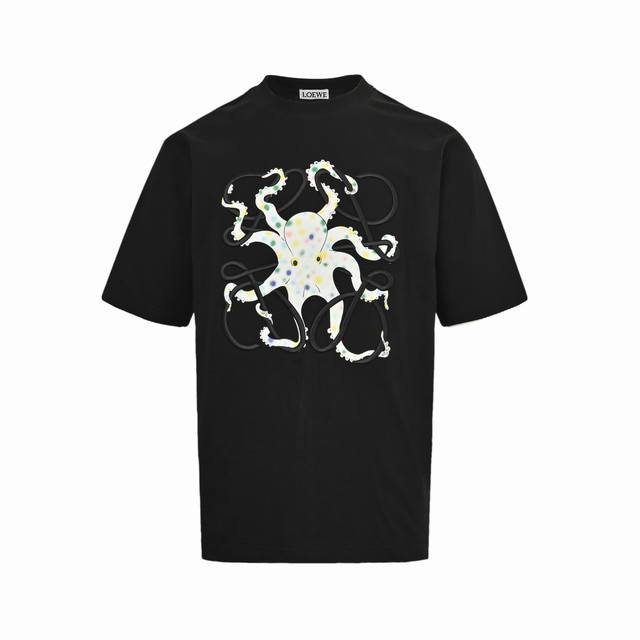 Loewe 罗意威 25Ss 章鱼印花刺绣Logo短袖 260G棉质布料40支双纱面料，无蚀尘毛艺工处布理面，纺织密度高，垂感佳，不易变形。 厚织感加上紧密纺纱