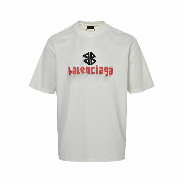 Balenciaga 巴黎世家 25Ss 双B刺绣及3D重影喷墨Logo破洞短袖 复古味十足 整体设计简洁时尚 十分大气干净 采用280G纯棉面料打造 上身柔软