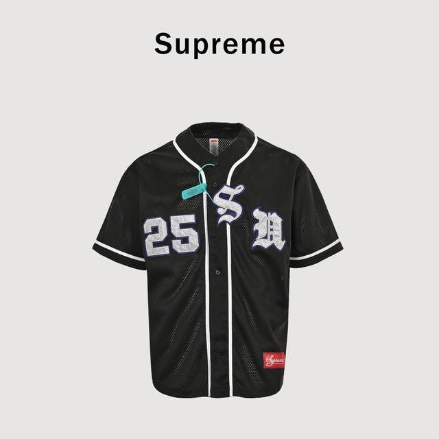 Supreme X 40 Acres 联名款 Ss25 Week9 Twill Baseball Jersey 后背数字英文Logo印花舒适简约休闲短袖美式潮流
