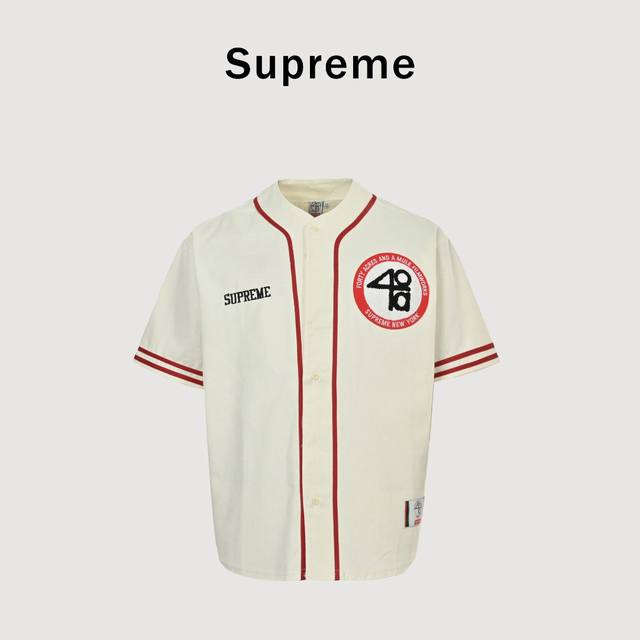 Supreme X 40 Acres 联名款 Ss25 Week9 Twill Baseball Jersey 后背数字英文Logo印花美式潮流棒球服短袖 原版