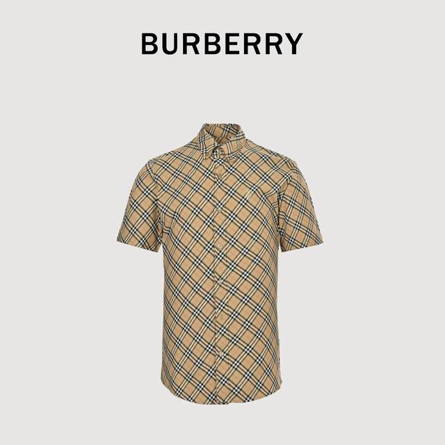Burberry 巴宝莉 25Ss 盾牌刺绣斜格纹短袖衬衫 意大利精纺面料，能够确保纱线的均匀度和细腻度使得面料的手感更加柔软舒适。这些后整理工艺不仅提高了面料