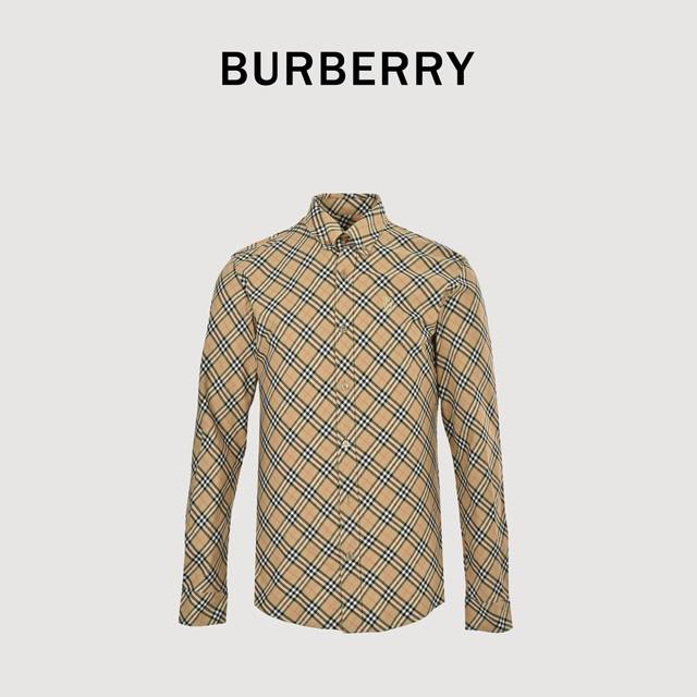 Burberry 巴宝莉 25Ss 盾牌刺绣格纹衬衫 选用意大利精纺水洗棉质斜纹面料打造，装饰 Burberry 格纹图案。呈现常规版型，轻盈设计点缀品牌 B