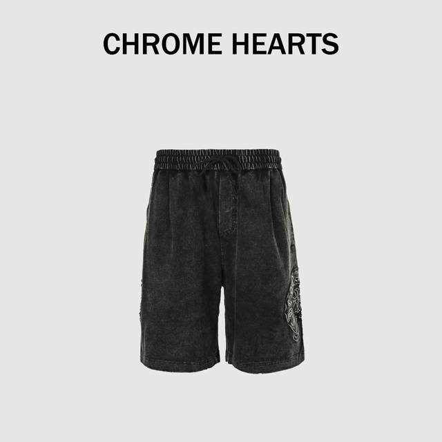 Chrome Hearts 克罗心 25Ss 贴布马蹄十字咖刺绣水洗短裤 短裤起飞，超帅的男神裤，380G针织全棉重磅炒洗面料，版型超级赞！反复水洗不变形，炒洗