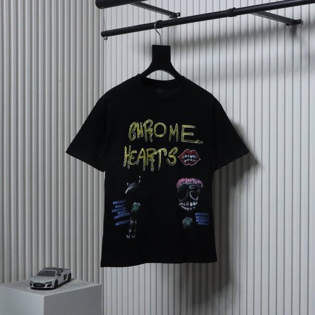 Chrome Hearts 克罗心Ch 涂鸦卡通短袖T恤 采用直喷进口机器印花 五金辅料均开磨定制正确配置 黑色2025克罗心正品包装 280克定制定染双纱棉