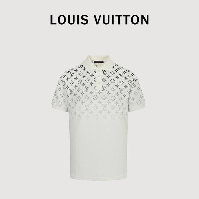 Louisvuitton 路易威登 上幅渐变老花印花短袖Polo衫 客供精仿棉打造珠地材质面料 夏季新款T恤翻领短袖Polo衫 专柜定制面料 透气舒适度高，细节